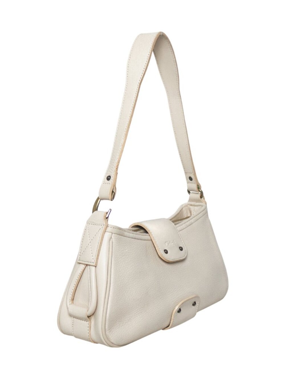 Chloe ‘C’ metal logo cream leather bag